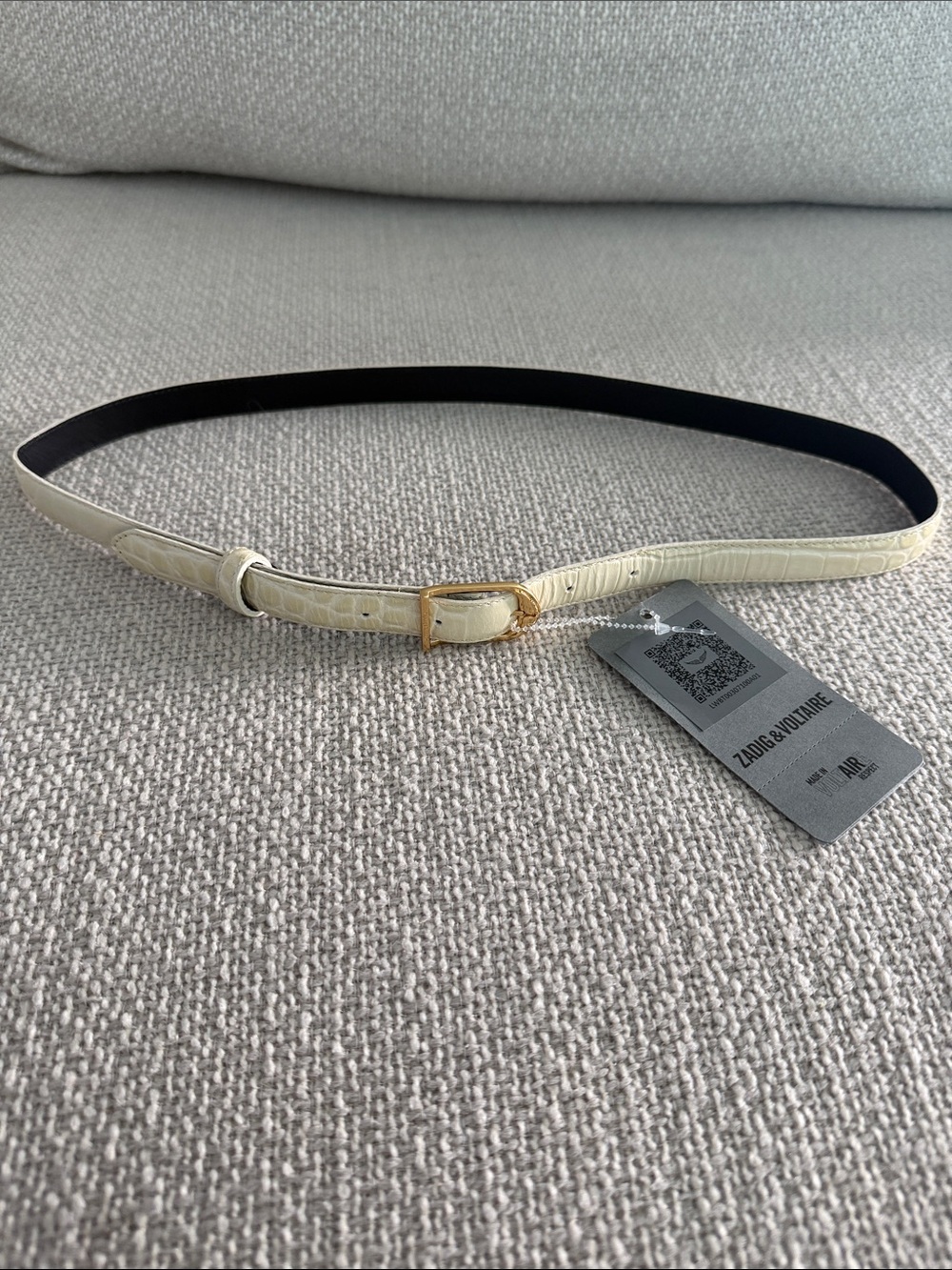 BNNW Zadig & Voltaire Rise 20 mm Croc-Embossed Skinny Belt with Gold Buckle